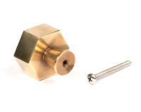 The 38mm "Vanguard" Hexagonal Cabinet Knob in Aged Brass on a White Background Shown from Behind with the Screw