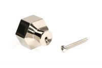 The 38mm "Vanguard" Hexagonal Cabinet Knob in Polished Nickel on a White Background Shown From Behind with the Screw