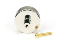 The 38mm "Vesper" Knurled Edge Cabinet Knob in Polished Nickel on a Plain White Background Shown from Behind with the Screw