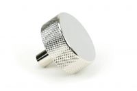 The 38mm "Vesper" Knurled Edge Cabinet Knob in Polished Nickel on a Plain White Background Shown from the Side