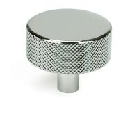 The 38mm Knurled Cabinet Knob (No Rose) in Polished Chrome Shown Upright on a White Background