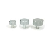 The 38mm Knurled Cabinet Knob (No Rose) in Satin Chrome Next to Other Available Sizes on a White Background