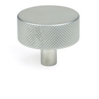 The 38mm Knurled Cabinet Knob (No Rose) in Satin Chrome Shown Upright on a White Background
