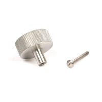 The 38mm Knurled Cabinet Knob (No Rose) in Satin Stainless Steel Showing the Separate Components and Supplied Fitting The 38mm Knurled Cabinet Knob (No Rose) in Satin Stainless Steel Showing the Separate Components and Supplied Fitting