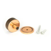 The 38mm Knurled Cabinet Knob on a Plain Rose in Polished Bronze Showing the Separate Components and Supplied Fitting