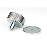The 38mm Knurled Cabinet Knob on a Plain Rose in Polished Chrome Shown from Behind on a White Background The 38mm Knurled Cabinet Knob on a Plain Rose in Polished Chrome Shown from Behind on a White Background