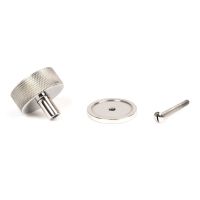 The 38mm Knurled Cabinet Knob on a Plain Rose in Polished Stainless Steel Showing the Separate Components and Supplied Fitting The 38mm Knurled Cabinet Knob on a Plain Rose in Polished Stainless Steel Showing the Separate Components and Supplied Fitting