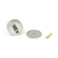 The 38mm Knurled Cabinet Knob on a Plain Rose in Satin Chrome Showing the Separate Components and Supplied Fitting The 38mm Knurled Cabinet Knob on a Plain Rose in Satin Chrome Showing the Separate Components and Supplied Fitting