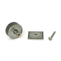The 38mm Knurled Cabinet Knob on a Square Rose in Pewter Showing the Separate Components and Supplied Fitting The 38mm Knurled Cabinet Knob on a Square Rose in Pewter Showing the Separate Components and Supplied Fitting