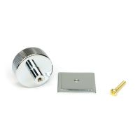 The 38mm Knurled Cabinet Knob on a Square Rose in Polished Chrome Showing the Separate Components and Supplied Fitting