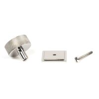 The 38mm Knurled Cabinet Knob on a Square Rose in Polished Stainless Steel Showing the Separate Components and Supplied Fitting The 38mm Knurled Cabinet Knob on a Square Rose in Polished Stainless Steel Showing the Separate Components and Supplied Fitting