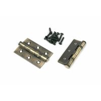 The 3" "Harrogate" Premium Ball Bearing Butt Hinge Sold as a Pair in an Aged Brass Finish Shown Open and Closed with Screws
