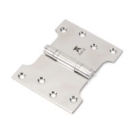 The 3 Inch Heavy Duty Parliament Door Hinges (Pair) in Polished Stainless Steel on a White Background