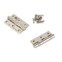 The 3 Inch Stainless Steel Ball Bearing Butt Hinges (Pair) in Polished Nickel on a White Background with Supplied Screws