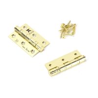 The 3 Stainless Steel Ball Bearing Butt Hinges (Pair) in Polished Brass Shown as a Pair with Parts