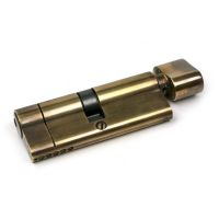 The 40/40 5-Pin Euro Cylinder Thumbturn Lock Keyed to Differ in Aged Brass on a White Background 