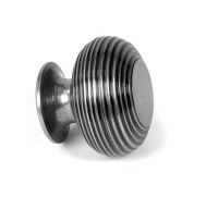 The 40mm "Garrison" Ribbed Beehive Knob in Pewter on a White Background Viewed Side on