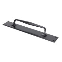 The 425mm Swelled Grip Door Handle with Backplate in Aged Bronze on a White Background The 425mm Swelled Grip Door Handle with Backplate in Aged Bronze on a White Background
