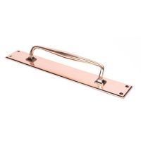 The 425mm Swelled Grip Door Handle with Backplate in Polished Bronze on a White Background The 425mm Swelled Grip Door Handle with Backplate in Polished Bronze on a White Background
