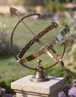 The 44cm Gold Painted "Profatius" Armillary on a Sunny Garden Pillar in a Heritage Garden - Digital Illustration 