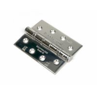 The 4" "Harrogate" Premium Ball Bearing Butt Hinge on a White Background in a Polished Steel Finish.