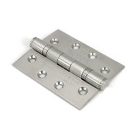 The 4" "Harrogate" Premium Ball Bearing Butt Hinge on a White Background in a Satin Steel Finish