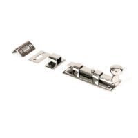 The 4" Polished Stainless Steel Universal Door & Window Bolt on a White Background The 4" Polished Stainless Steel Universal Door & Window Bolt on a White Background
