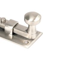 The 4" Satin Stainless Steel Universal Door & Window Bolt Close up of the Handle The 4" Satin Stainless Steel Universal Door & Window Bolt Close up of the Handle