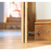 The 4 Inch Forged Iron Cabin Hook in a Pewter Finish in Situ Holding open a door from a skirting board The 4 Inch Forged Iron Cabin Hook in a Pewter Finish in Situ Holding open a door from a skirting board