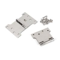 The 4 Inch Heavy Duty Parliament Door Hinges (Pair) in Polished Stainless Steel on a White Background Shown with Components