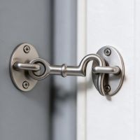 The 4 Inch Satin Chrome Cabin Hook Loose Ring Type Shown on a Grey Wall in a Contemporary Home - Digital Illustration