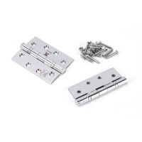The 4 Inch Stainless Steel Ball Bearing Butt Hinges (Pair) in Polished Chrome on a White Background with Supplied Screws