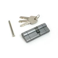 The 5-Pin Euro Cylinder Lock Keyed Alike - 35/45 - Pewter with Bolt and Keys on a White Background 