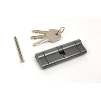 The 5-Pin Euro Cylinder Lock Keyed Alike - 45/45 - Pewter with Bolt and Keys on a White Background 