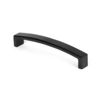 The 5.5" Linear Bridge Pull Handle in Black Stood Upright on a White Background