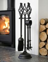 The 50cm Black "Kingfisher" Companion Set next to a White Fireplace in a Modern Home with a Log Burner Stove - Digital Illustration The 50cm Black "Kingfisher" Companion Set next to a White Fireplace in a Modern Home with a Log Burner Stove - Digital Illustration