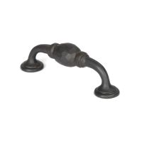 The 5" Hand-Hammered D Pull Handle in Beeswax Shown Upright on a White Background