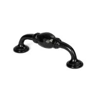 The 5" Hand-Hammered D Pull Handle in Black Shown Upright on a White Background