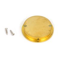 The 60mm Art Deco Round Flush Pull Handle in Polished Brass Shown from Behind with Supplied Screws