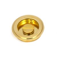 The 60mm Art Deco Round Sliding Pocket Door Privacy Set in Polished Brass Showing the Locking mechanism of the Privacy Lock
