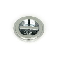 The 60mm Art Deco Round Sliding Pocket Door Privacy Set in Polished Chrome Showing a Close up view of the Thumbturn
