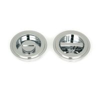 The 60mm Art Deco Round Sliding Pocket Door Privacy Set in Polished Chrome Showing the Front and Rear Section Side by Side