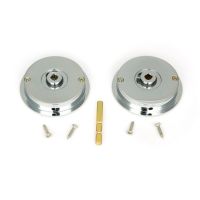 The 60mm Art Deco Round Sliding Pocket Door Privacy Set in Polished Chrome Shown from Behind with Supplied Spindle and Screws