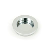 The 60mm Classic Round Flush Pull Handle in Polished Chrome Shown from the Front on a White Background