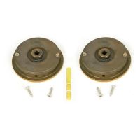The 60mm Classic Round Sliding Pocket Door Privacy Set in Aged Brass Shown from Behind with Spindle and Screws