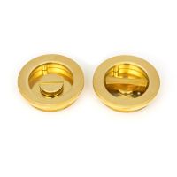 The 60mm Classic Round Sliding Pocket Door Privacy Set in Polished Brass Front and Back Section Shown Side by Side
