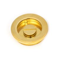 The 60mm Classic Round Sliding Pocket Door Privacy Set in Polished Brass Showing the Locking mechanism of the Privacy Lock
