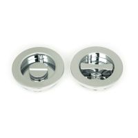 The 60mm Classic Round Sliding Pocket Door Privacy Set in Polished Chrome Showing the Front and Rear Section Side by Side