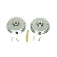 The 60mm Classic Round Sliding Pocket Door Privacy Set in Polished Chrome Shown from Behind with Supplied Spindle and Screws