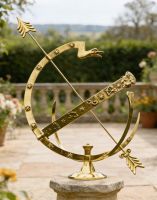 The 70cm Polished Brass "Serpent" Armillary in a Traditional Stone Garden - Digital Illustration 